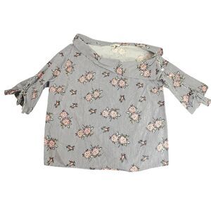 Skies Are Blue 2x Blue Pinstripe Floral Off Shoulder 3/4 Length Sleeve Blouse